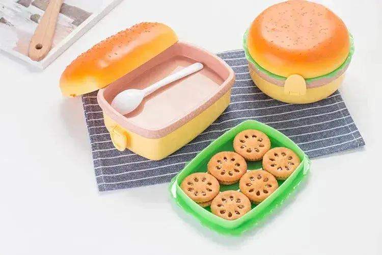 Cute Kawaii Double-Tier Burger Bento Box for Kids, Microwave Safe Fun and Functional Lunchware - ToylandEU