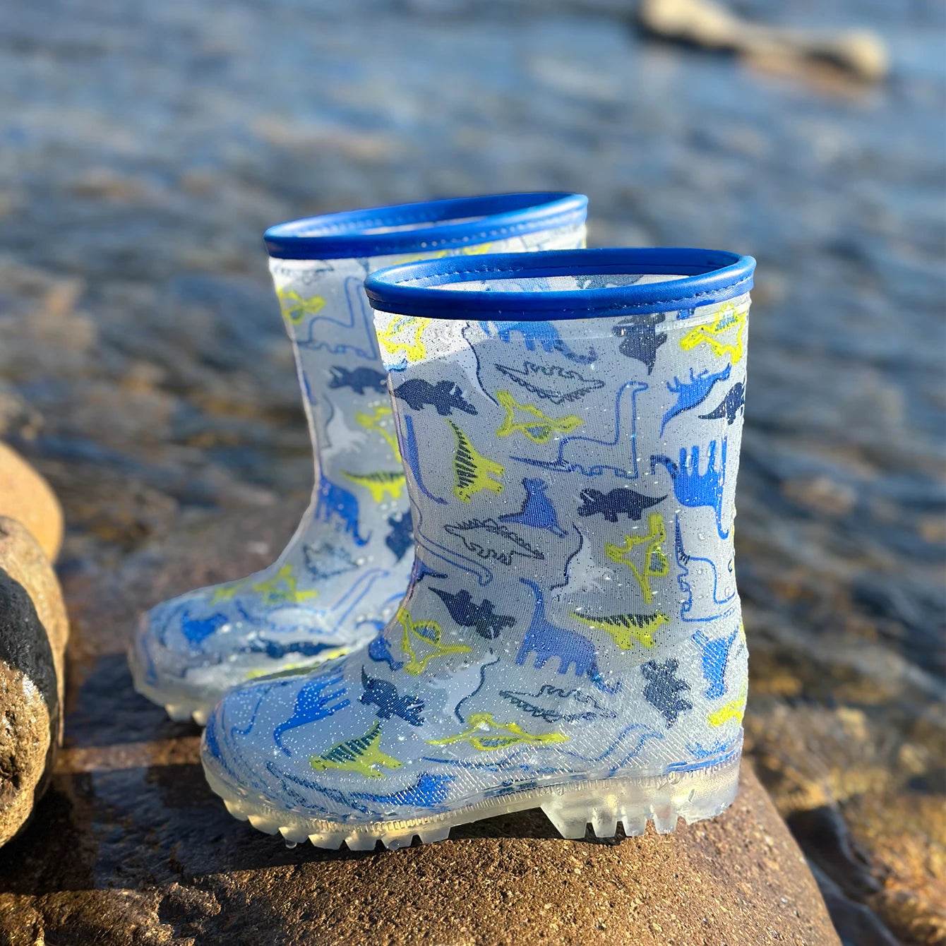 Cute Kids Rain Boots Glitter Dino Pattern For Rainy Days - ToylandEU