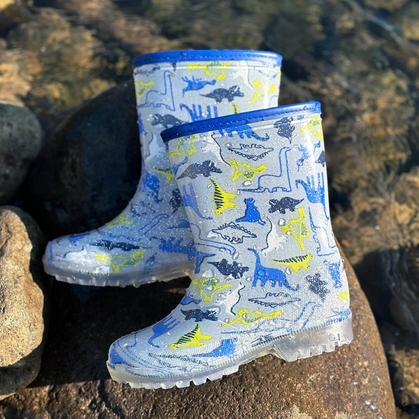 Cute Kids Rain Boots Glitter Dino Pattern For Rainy Days - ToylandEU