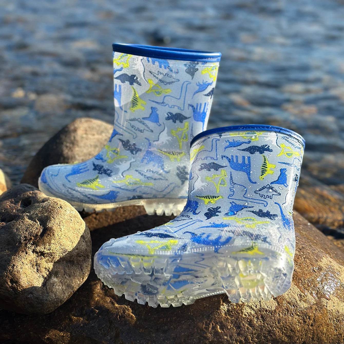 Cute Kids Rain Boots Glitter Dino Pattern For Rainy Days - ToylandEU