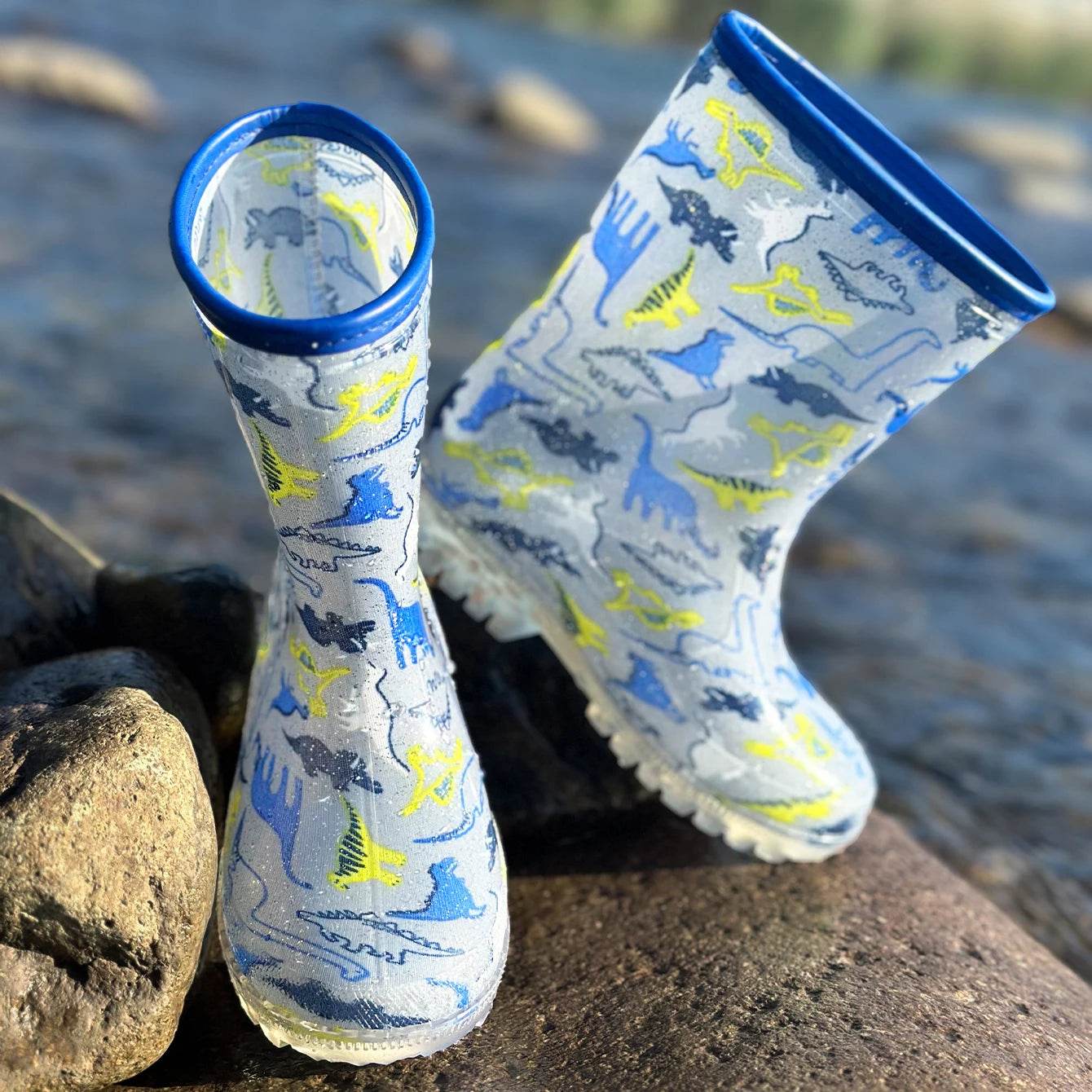Cute Kids Rain Boots Glitter Dino Pattern For Rainy Days - ToylandEU