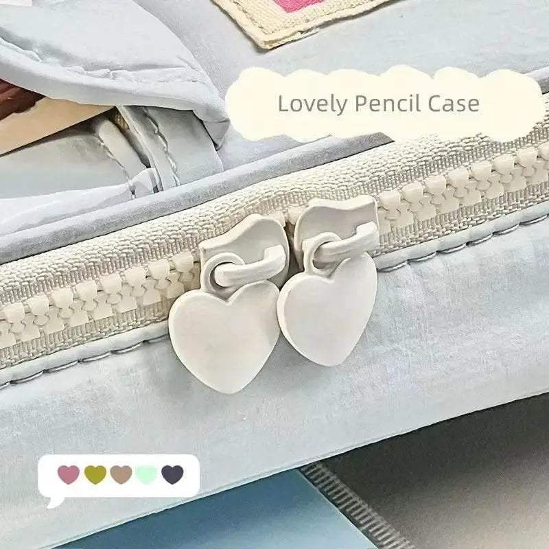 Cute Large Capacity Pencil Case Heart Zipper For Girls - ToylandEU
