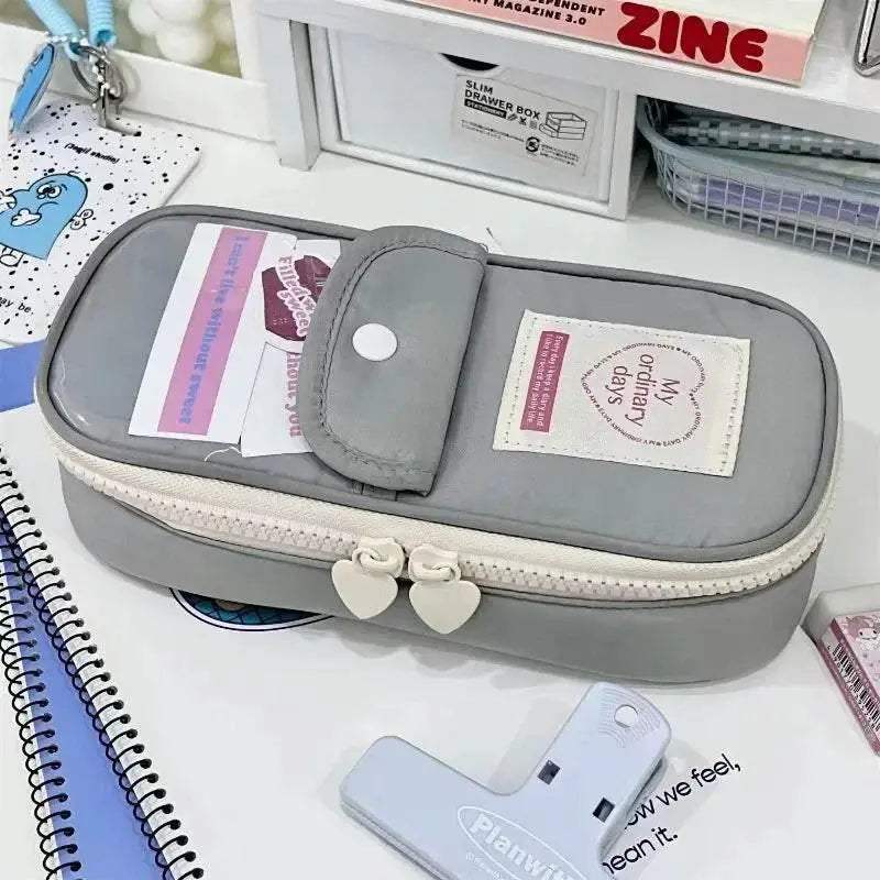 Cute Large Capacity Pencil Case Heart Zipper For Girls - ToylandEU