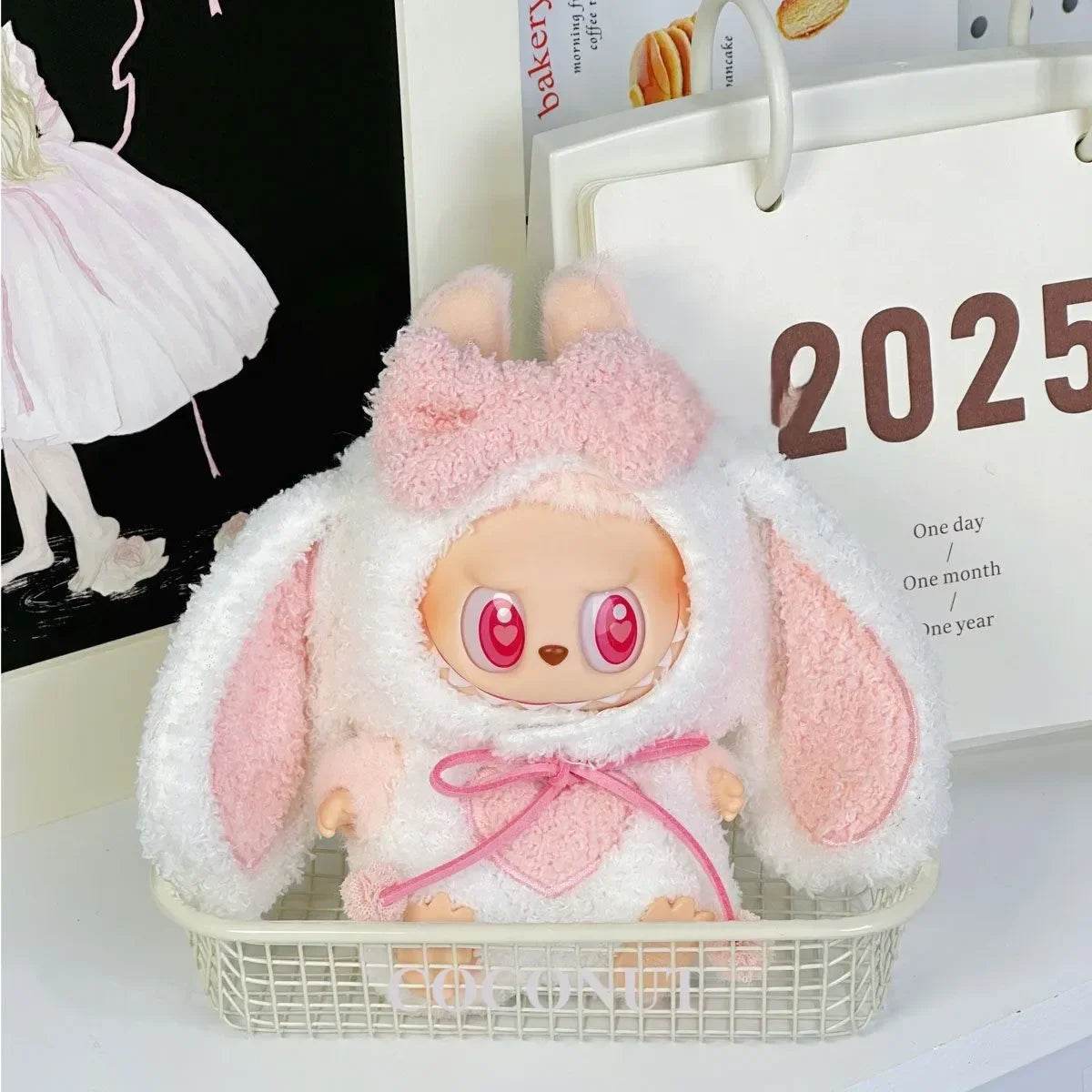 Cute Pink Big Ears Rabbit Suit For 17cm Doll Outfit Accessories - ToylandEU