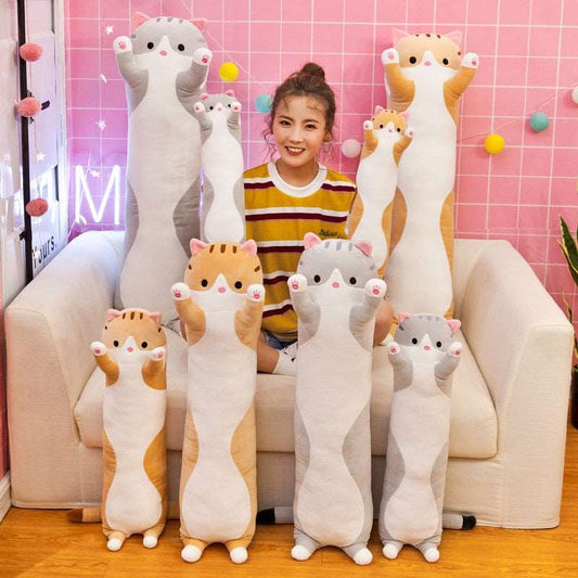 Long Body Cat Plush Toy with Cushion and Stuffed Doll for Kids