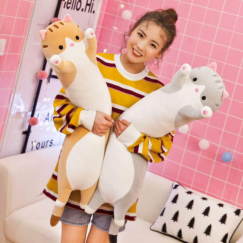 Long Body Cat Plush Toy with Cushion and Stuffed Doll for Kids" - "Adorable Long Body Cat Plush Toy with Cushion and Stuffed Doll ToylandEU.com Toyland EU