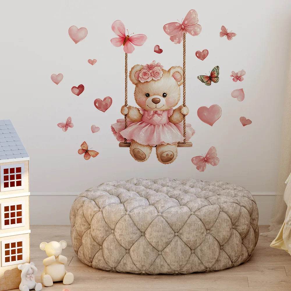 Cute Wall Stickers Cartoon Bear Swing Butterfly For Kids - ToylandEU