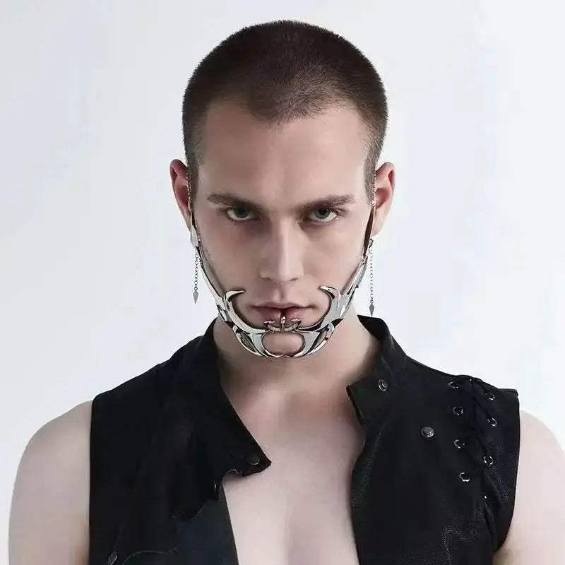  CyberPunk Gothic Hip Hop Mask Irregular Steel Cosplay Mechanical Face Wear Metal Alien Fluid Ornament Cool Street Jewelry Gift -  ToylandEU™