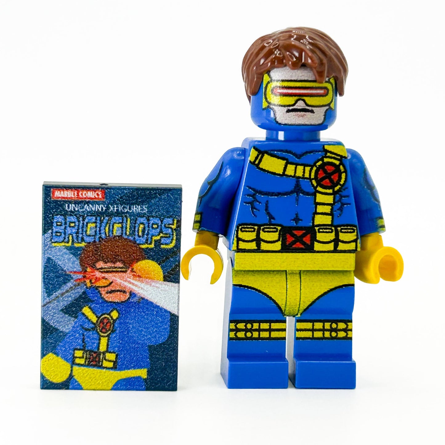 Cyclops Custom Marvel Figure With Comic Book Tile Using Authentic LEGO Parts Printed By B3 Customs - ToylandEU