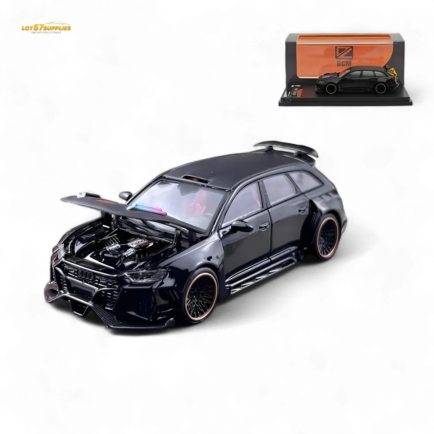 DCM Modified Audi RS6 Wagon Metallic Black - Engine & Openable Hood 1:64 - ToylandEU