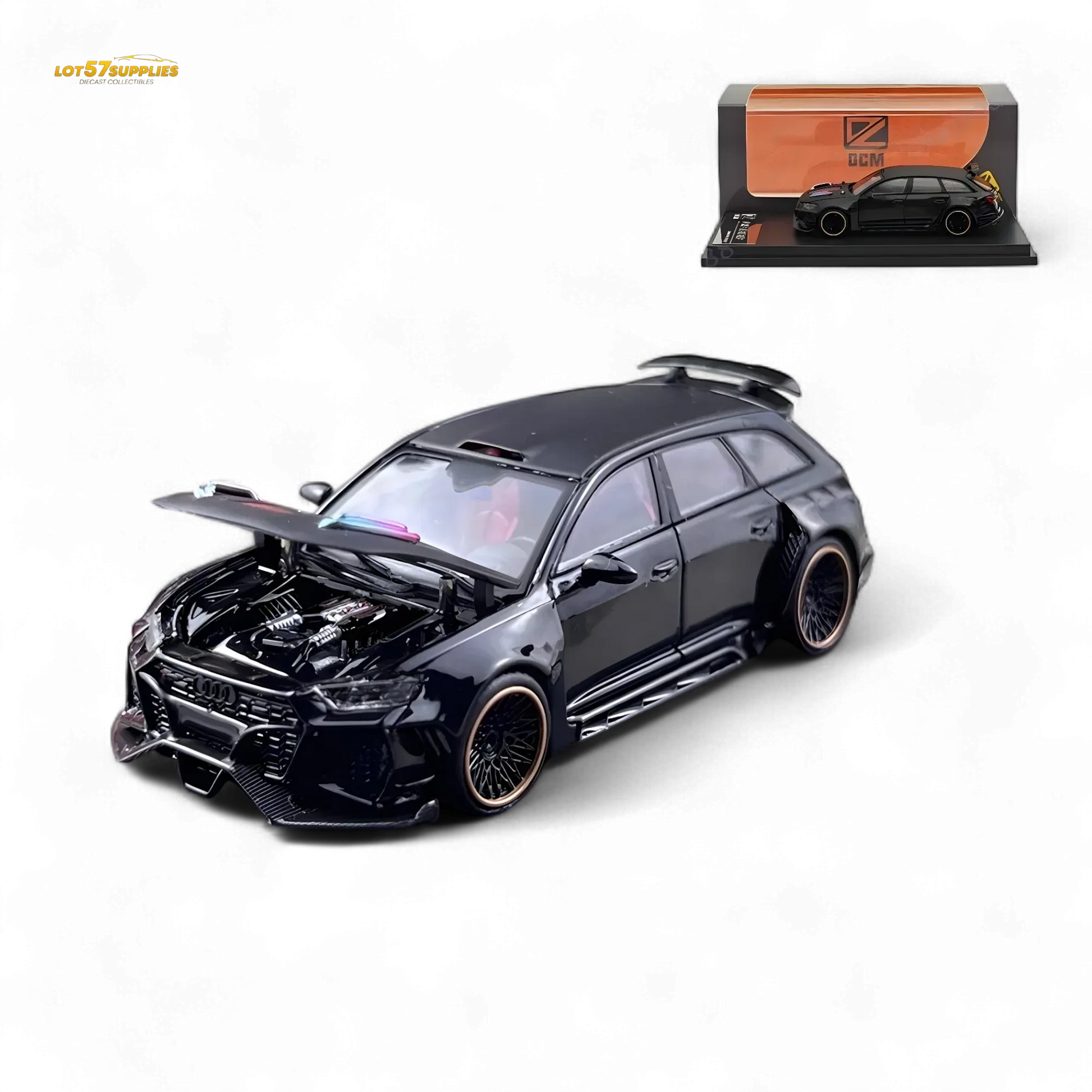 DCM Modified Audi RS6 Wagon Metallic Black - Engine & Openable Hood 1:64 - ToylandEU
