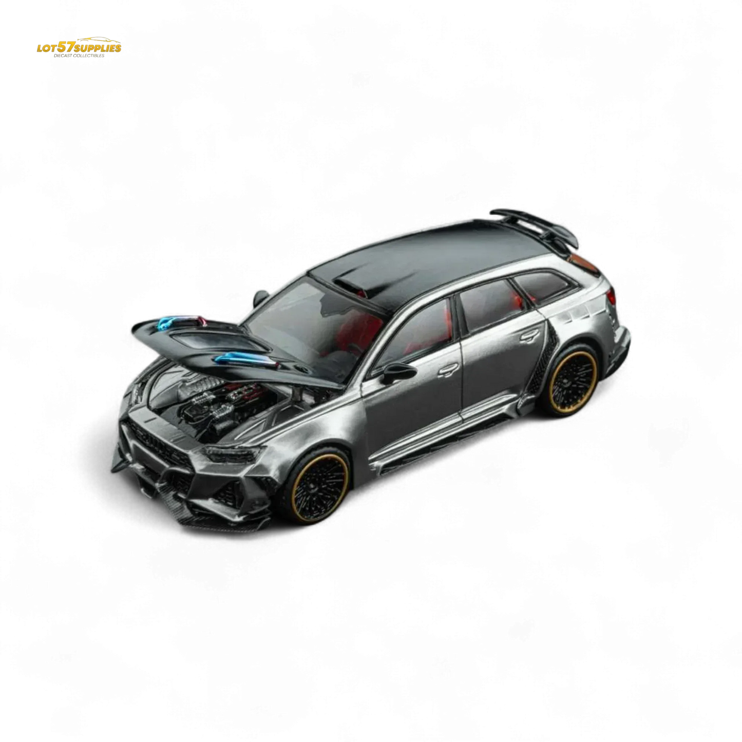 DCM Modified Audi RS6 Wagon Silver/Gray With Ferrari Engine & Openable Hood 1:64 - ToylandEU