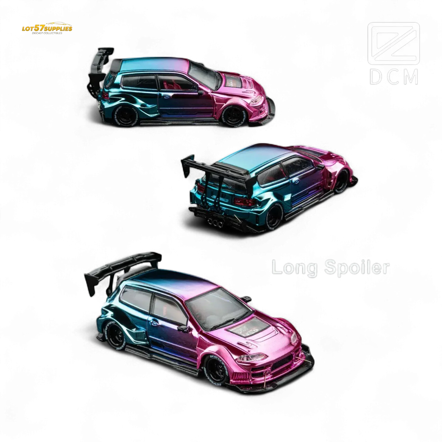 DCM Kevmannz 1996 EG6 Hatchback Wide Body - Dazzling Colorful Long Spoiler 1:64 - ToylandEU