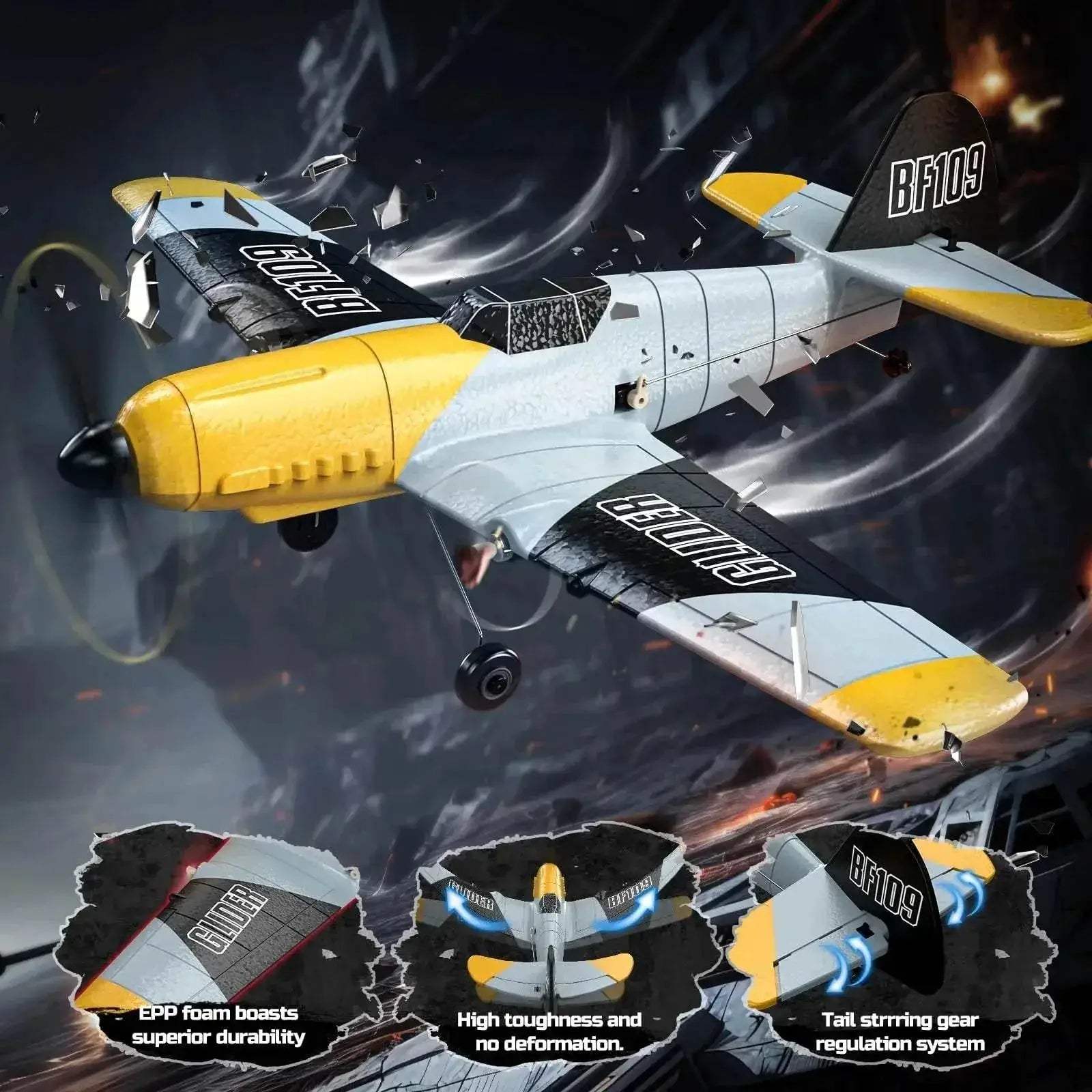 DEERC RC Plane BF-109 Easy Fly Glider for Kids Adults - ToylandEU