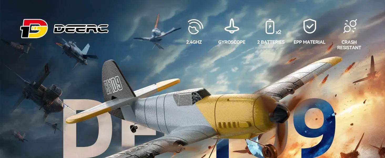 DEERC RC Plane BF-109 Easy Fly Glider for Kids Adults - ToylandEU