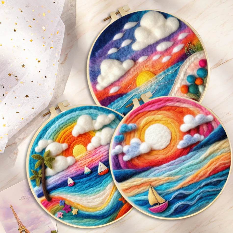 DIY 20x20cm Frame Wool Felting Painting Kit Handicraft Needle Wool Painting Seascape Sailboat Home Decor Art Craft Gift - ToylandEU
