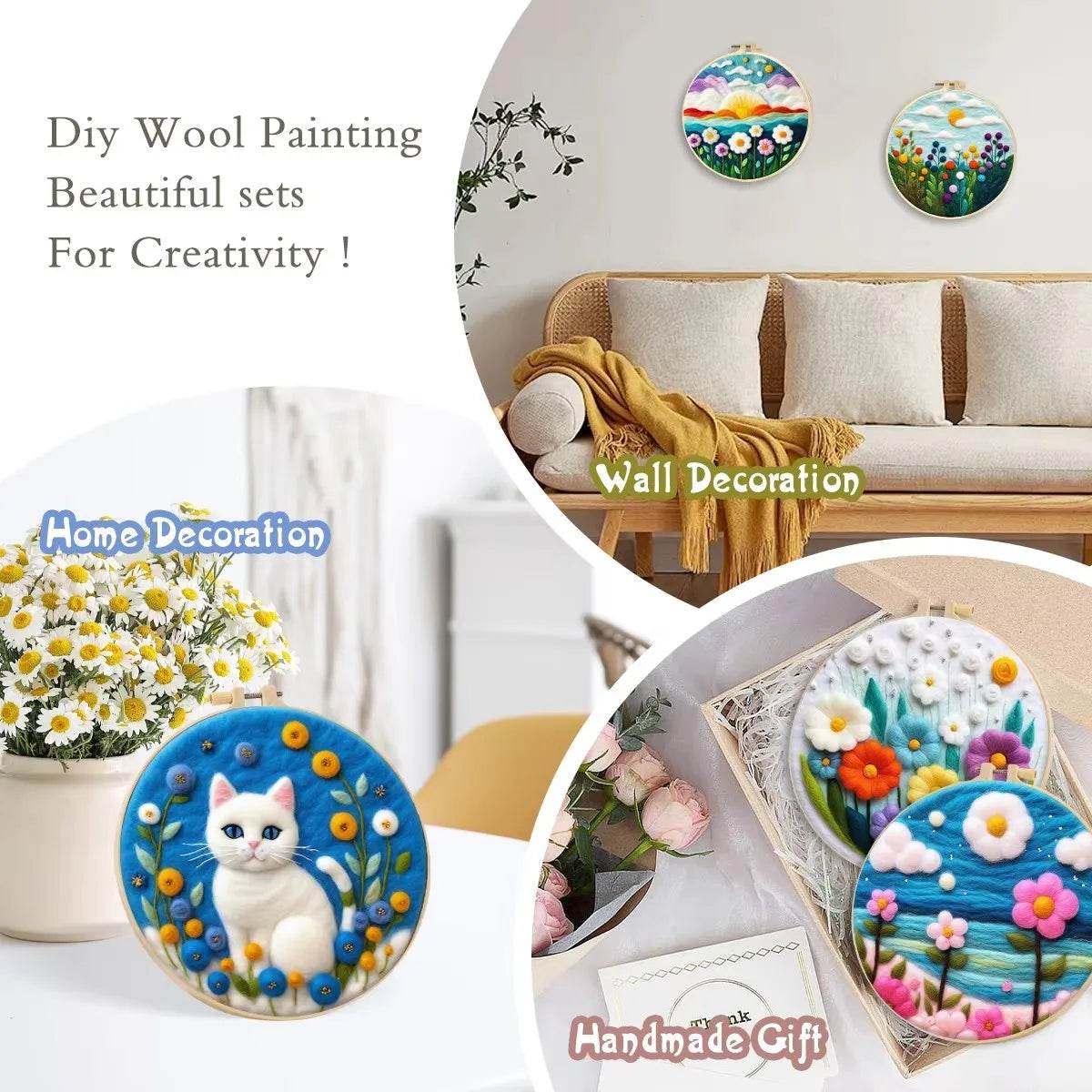 DIY 20x20cm Frame Wool Felting Painting Kit Handicraft Needle Wool Painting Seascape Sailboat Home Decor Art Craft Gift - ToylandEU