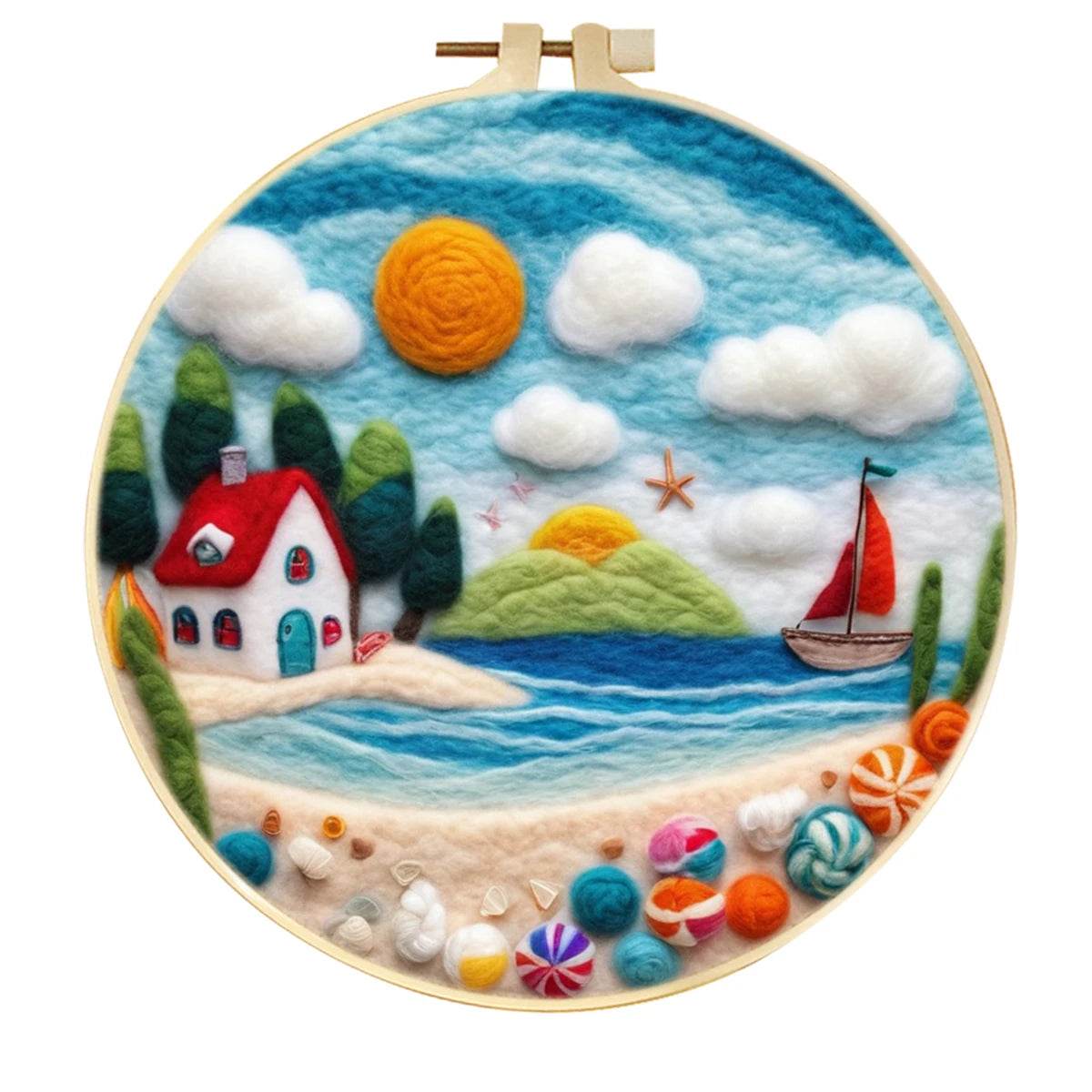 DIY 20x20cm Frame Wool Felting Painting Kit Handicraft Needle Wool Painting Seascape Sailboat Home Decor Art Craft Gift - ToylandEU