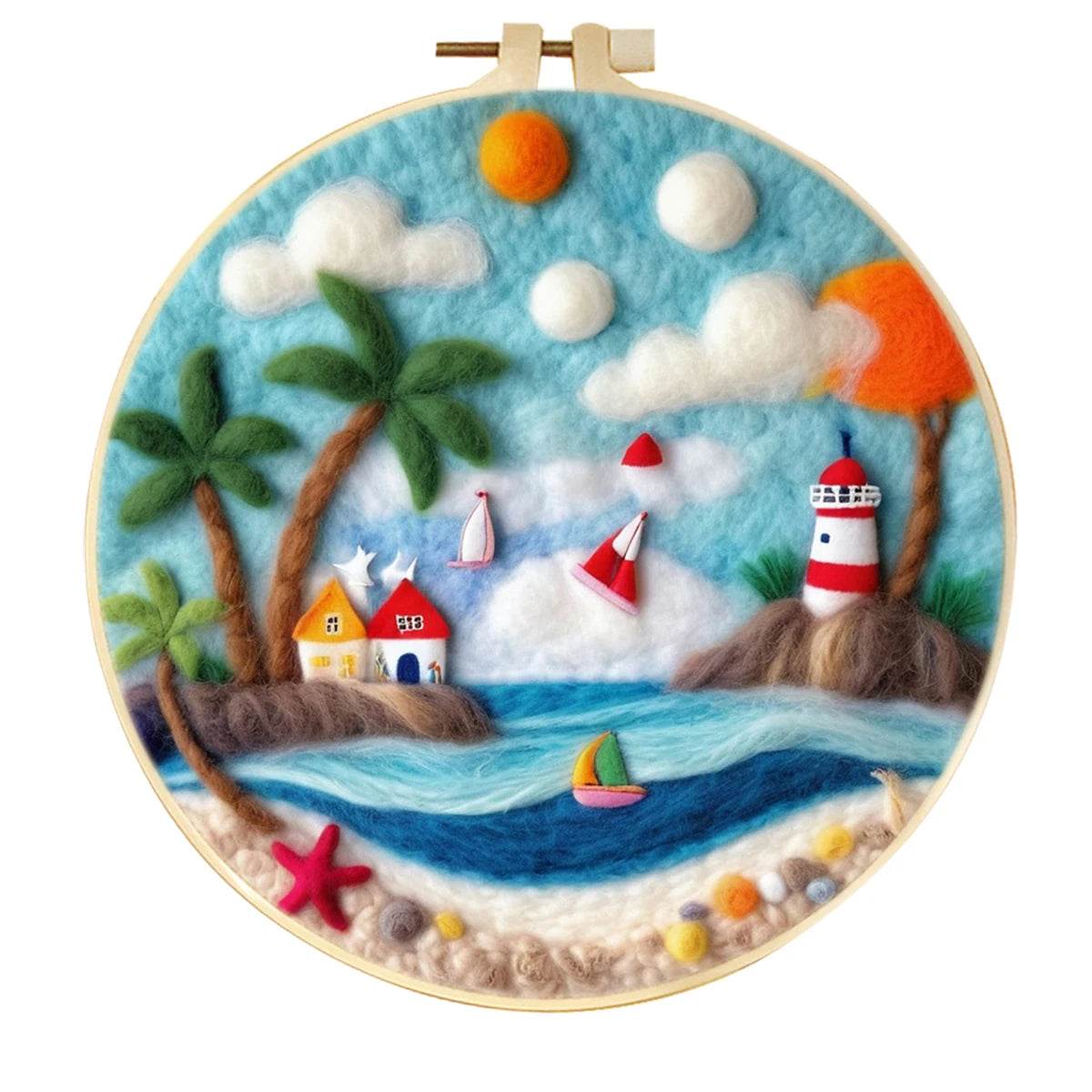 DIY 20x20cm Frame Wool Felting Painting Kit Handicraft Needle Wool Painting Seascape Sailboat Home Decor Art Craft Gift - ToylandEU