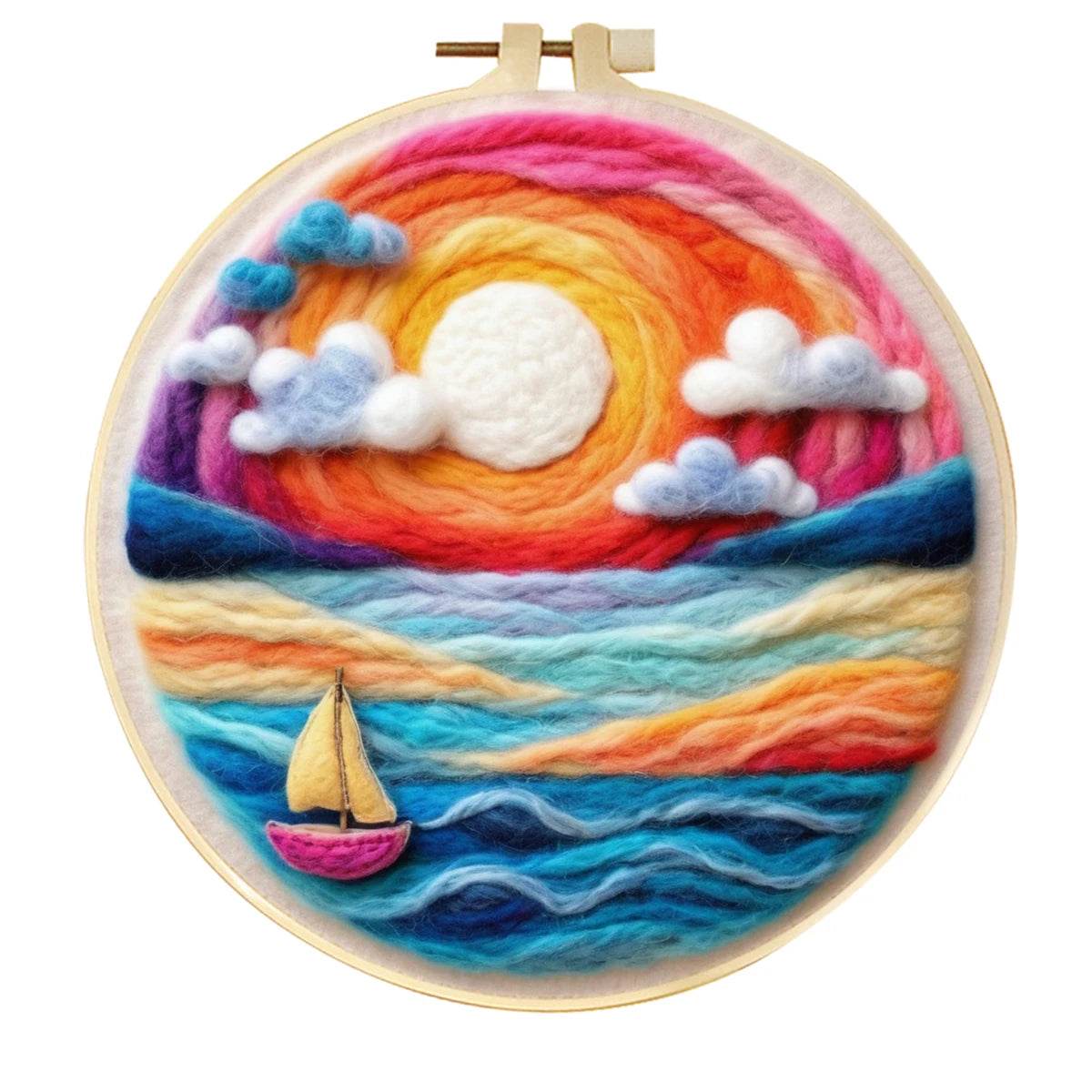 DIY 20x20cm Frame Wool Felting Painting Kit Handicraft Needle Wool Painting Seascape Sailboat Home Decor Art Craft Gift - ToylandEU