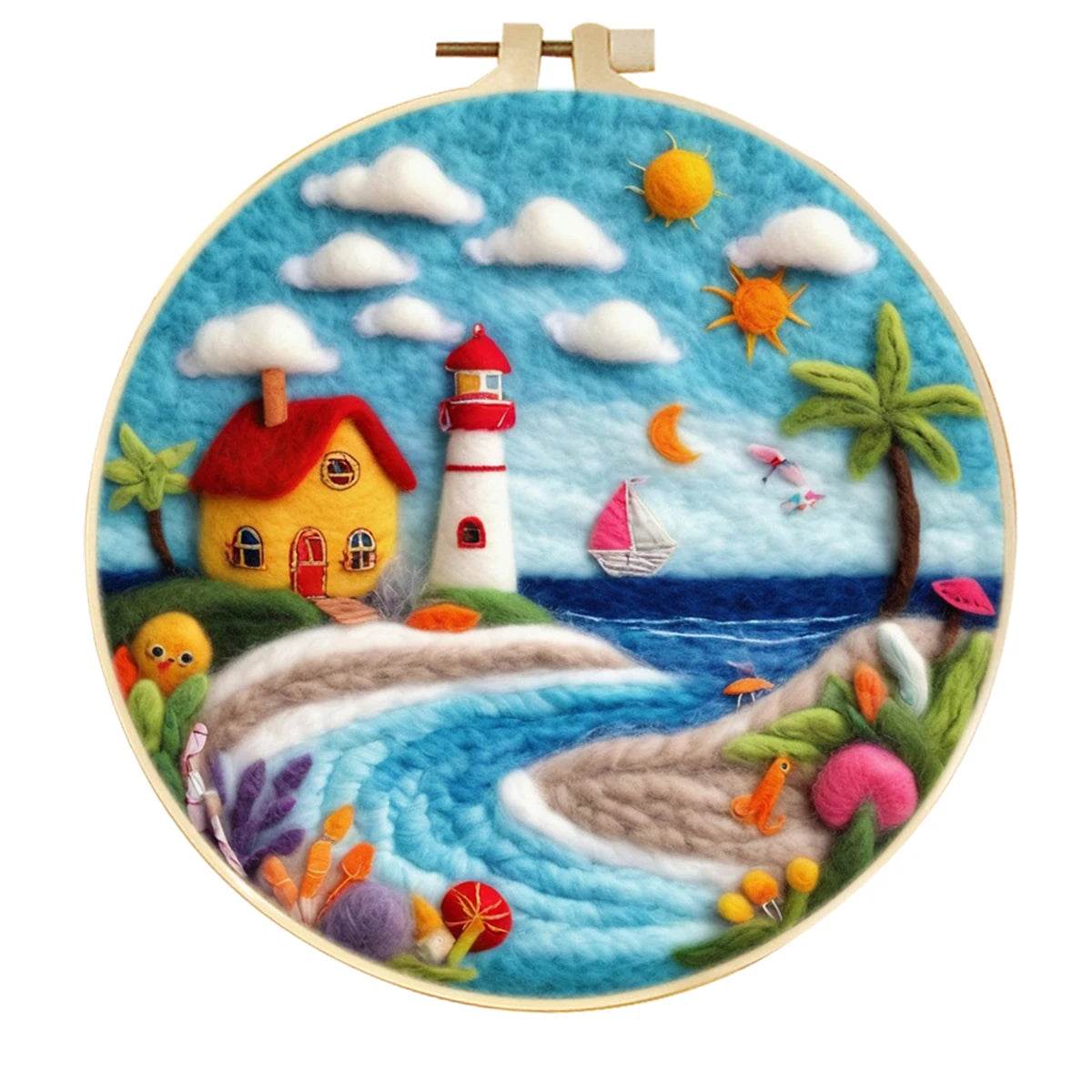 DIY 20x20cm Frame Wool Felting Painting Kit Handicraft Needle Wool Painting Seascape Sailboat Home Decor Art Craft Gift - ToylandEU