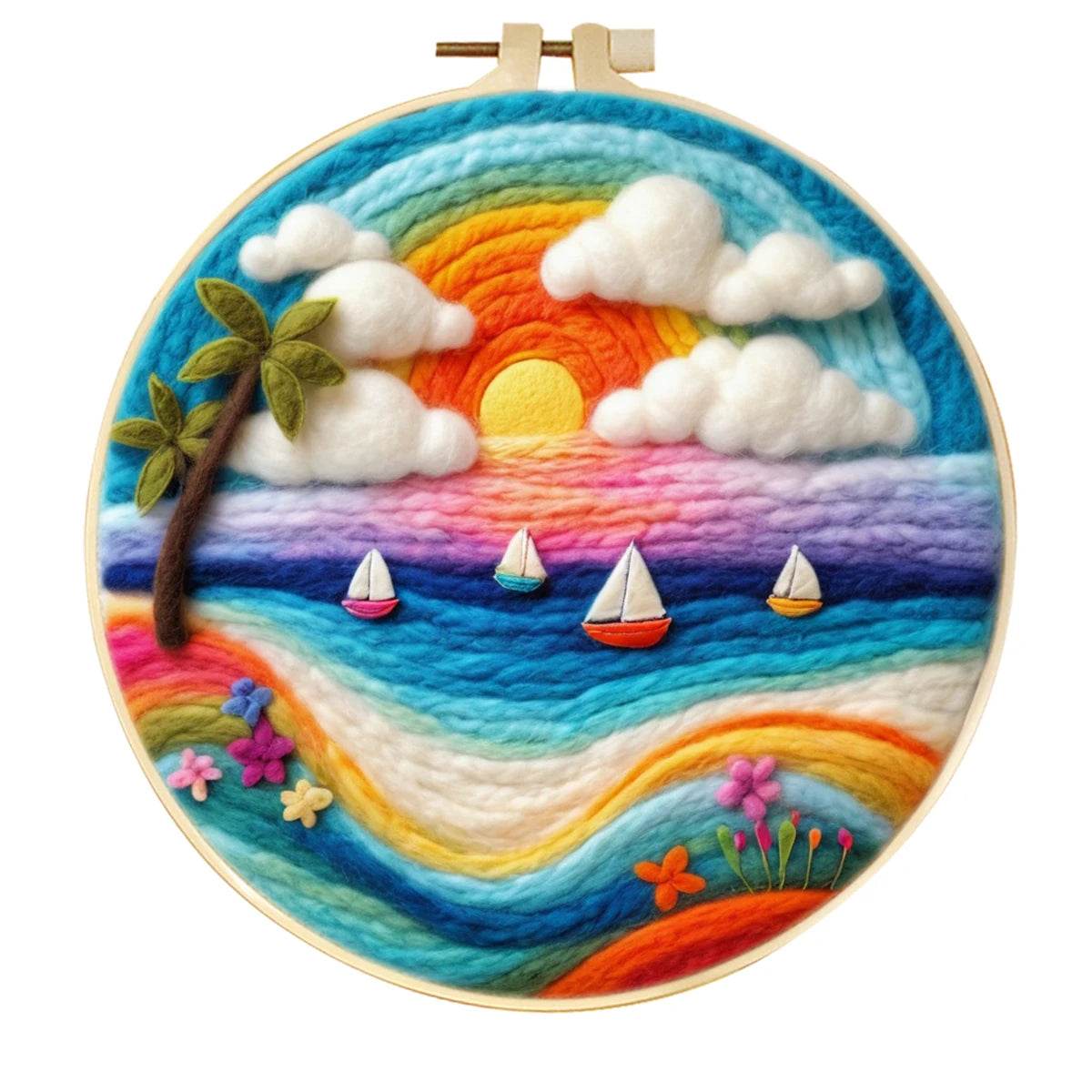 DIY 20x20cm Frame Wool Felting Painting Kit Handicraft Needle Wool Painting Seascape Sailboat Home Decor Art Craft Gift - ToylandEU