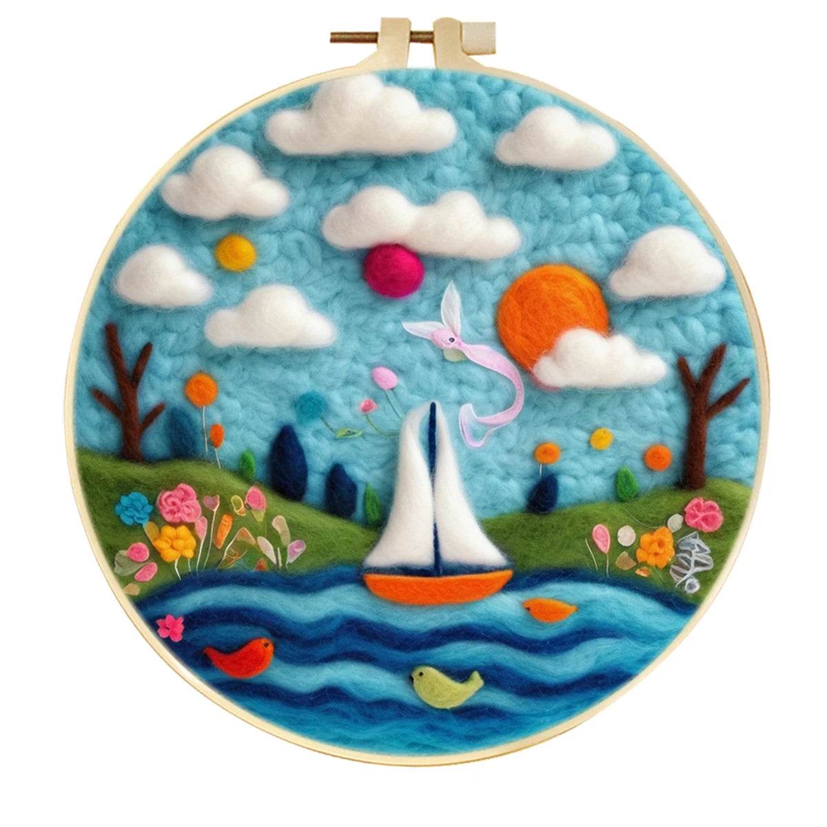 DIY 20x20cm Frame Wool Felting Painting Kit Handicraft Needle Wool Painting Seascape Sailboat Home Decor Art Craft Gift - ToylandEU