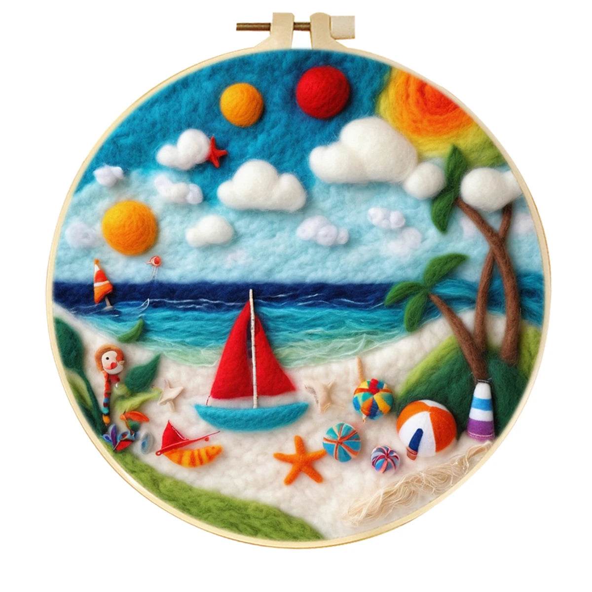 DIY 20x20cm Frame Wool Felting Painting Kit Handicraft Needle Wool Painting Seascape Sailboat Home Decor Art Craft Gift - ToylandEU