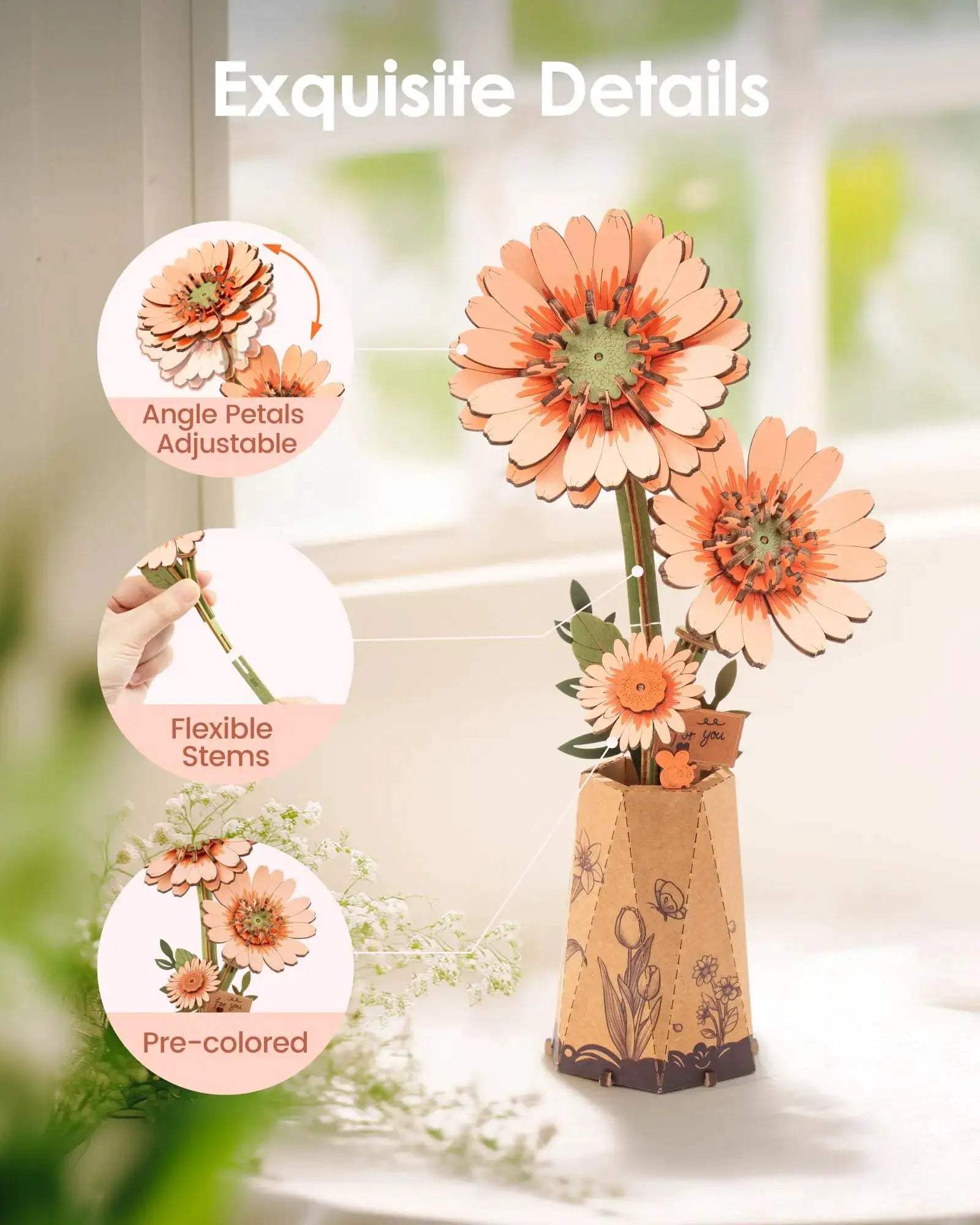  DIY 3D Wooden Flower Puzzle Handcrafted Gift -  ToylandEU™