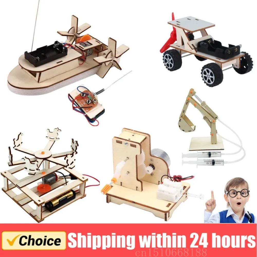 DIY Boat Model Science Toys Kids STEM Electric Educational Teaching Kit 3D Assemble Wooden Boat Toy - ToylandEU
