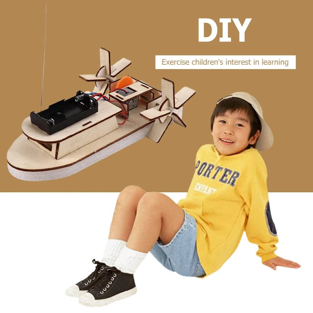 DIY Boat Model Science Toys Kids STEM Electric Educational Teaching Kit 3D Assemble Wooden Boat Toy - ToylandEU