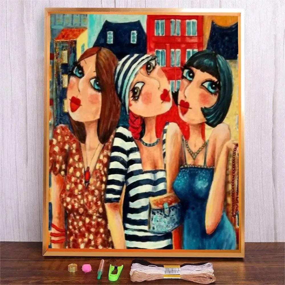  DIY Cartoon Pattern Embroidery Kit - Abstract Girl Cross Stitch Art Set for Adults -  ToylandEU™