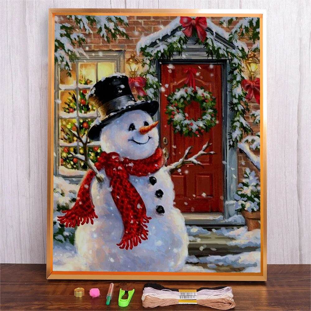 DIY Cartoon Snowman Cross Stitch Kit with DMC Threads - 11CT Printed Canvas Crafts for Christmas Home Decor - ToylandEU