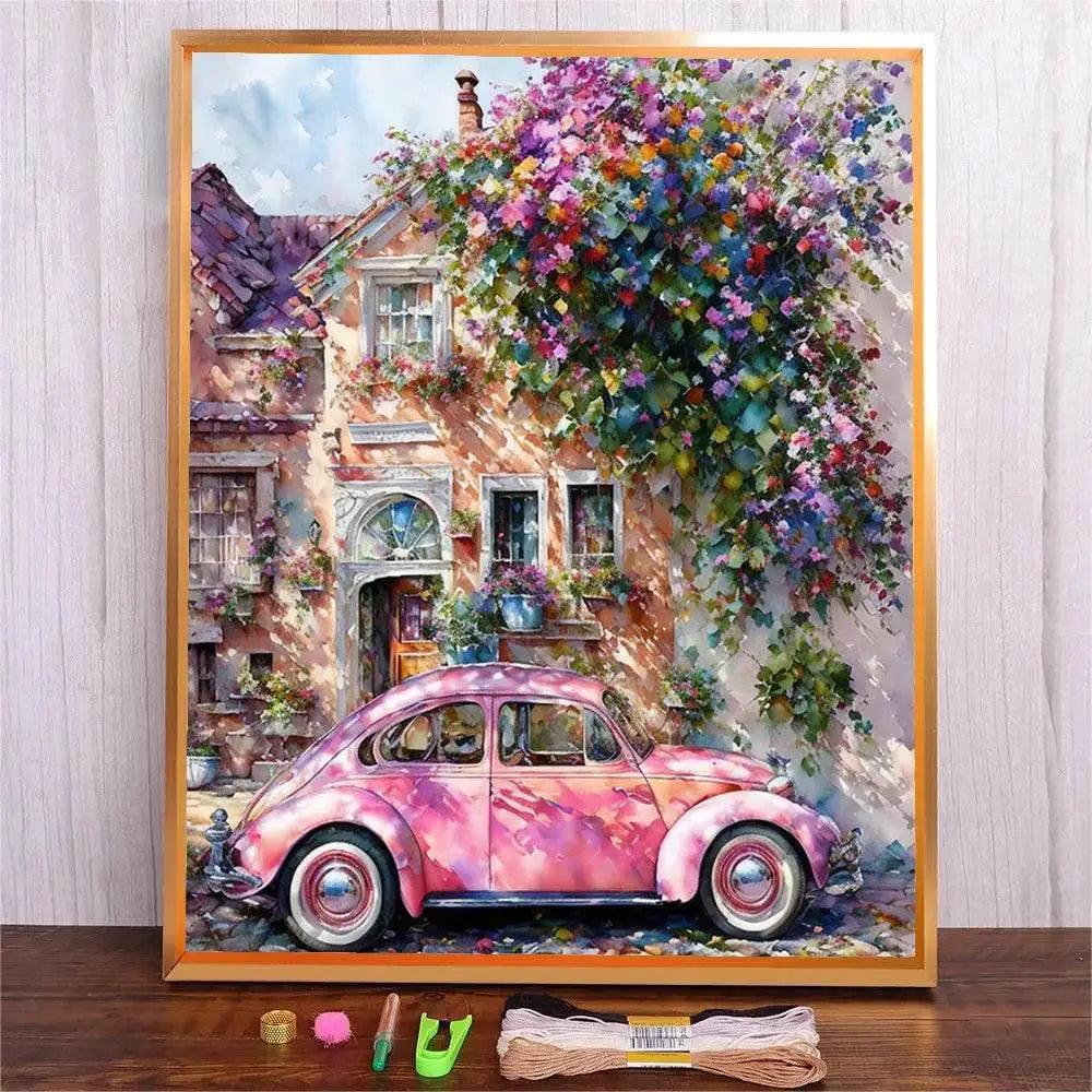  DIY Embroidery Kit for Adults - Pink Car Design Cross Stitch Craft with Cotton Thread -  ToylandEU™