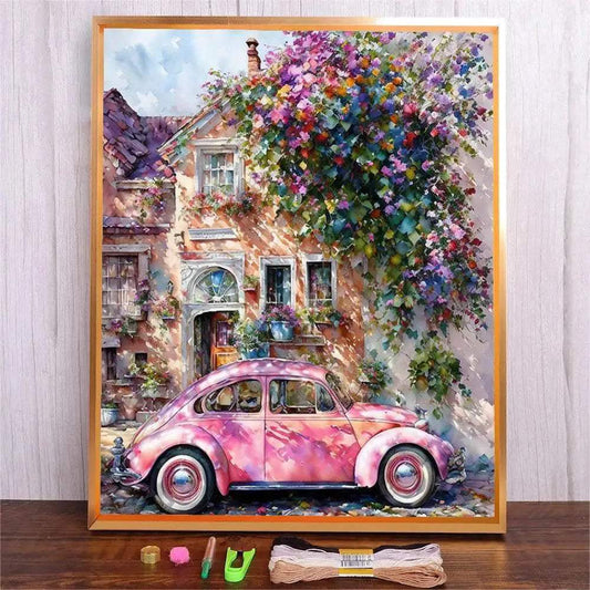  DIY Embroidery Kit for Adults - Pink Car Design Cross Stitch Craft with Cotton Thread -  ToylandEU™
