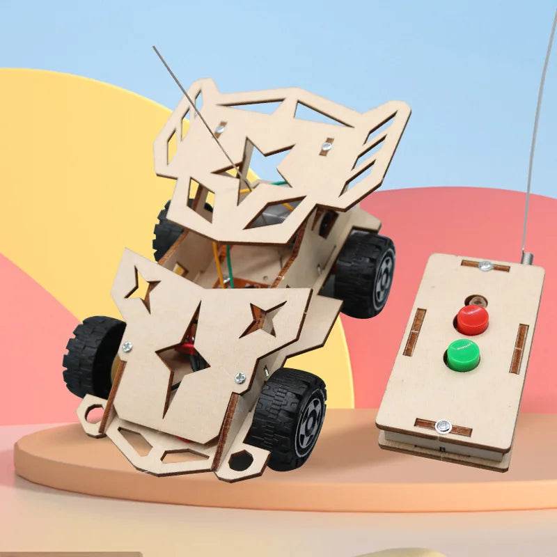 DIY Mini Solar Wireless Remote Control Car Toy Science Educational Toy Assembly RC Toys Wooden Car Vehicle Model For Kids - ToylandEU