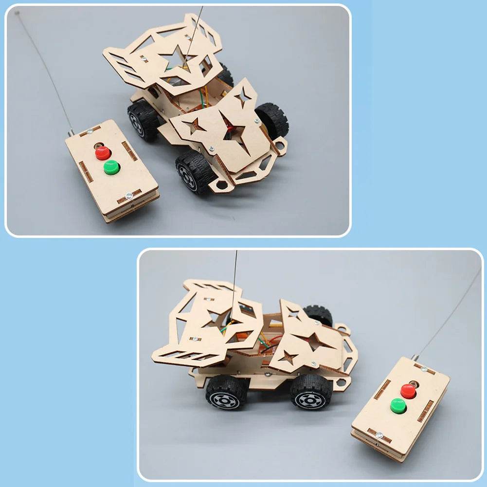 DIY Mini Solar Wireless Remote Control Car Toy Science Educational Toy Assembly RC Toys Wooden Car Vehicle Model For Kids - ToylandEU