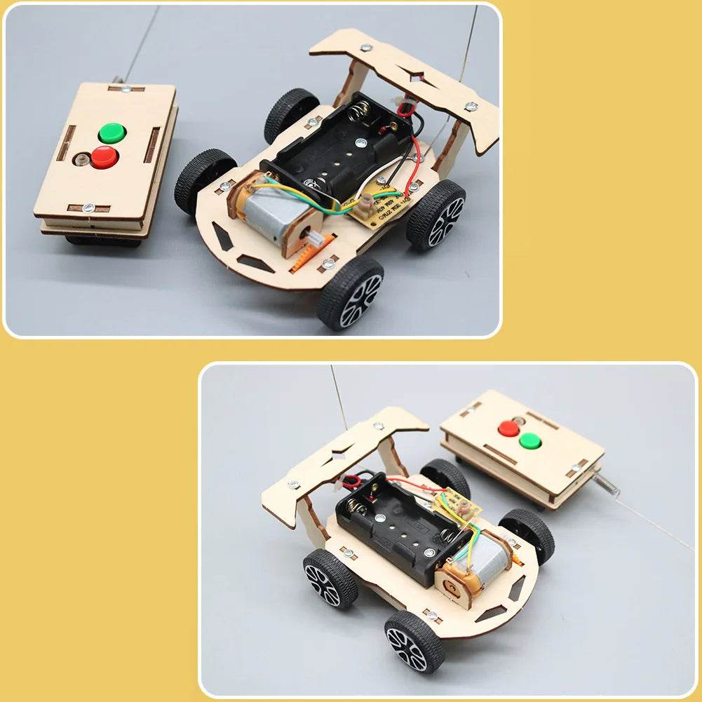 DIY Mini Solar Wireless Remote Control Car Toy Science Educational Toy Assembly RC Toys Wooden Car Vehicle Model For Kids - ToylandEU