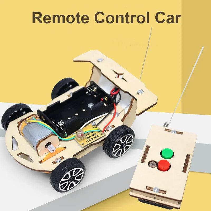DIY Mini Solar Wireless Remote Control Car Toy Science Educational Toy Assembly RC Toys Wooden Car Vehicle Model For Kids - ToylandEU