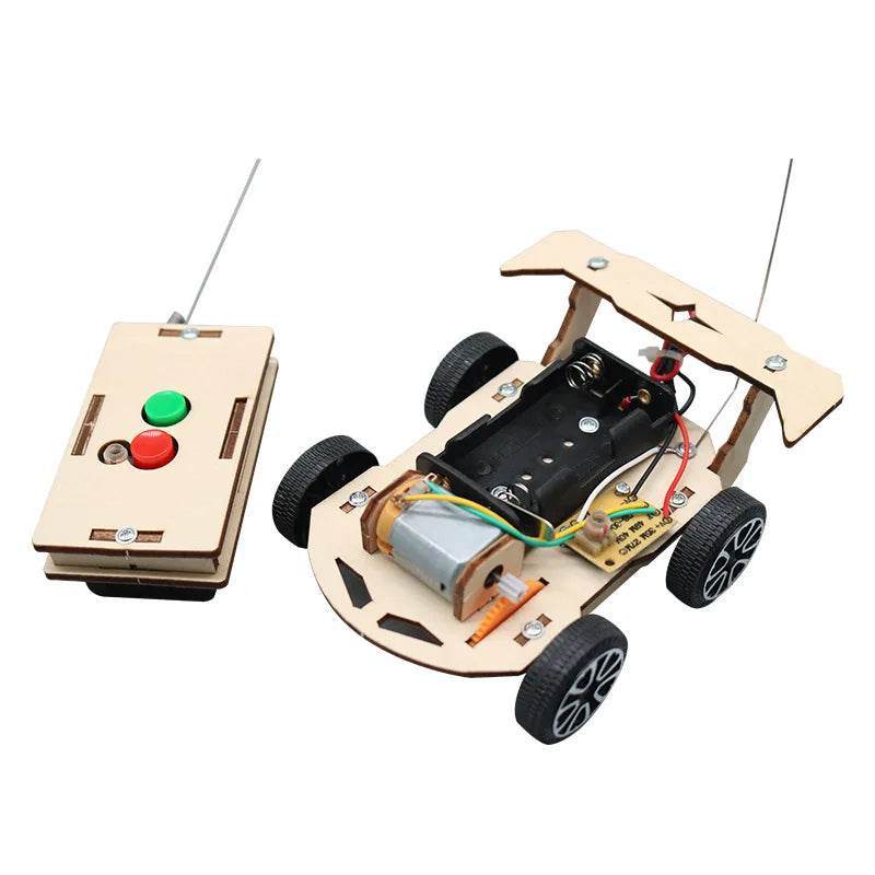 DIY Mini Solar Wireless Remote Control Car Toy Science Educational Toy Assembly RC Toys Wooden Car Vehicle Model For Kids - ToylandEU