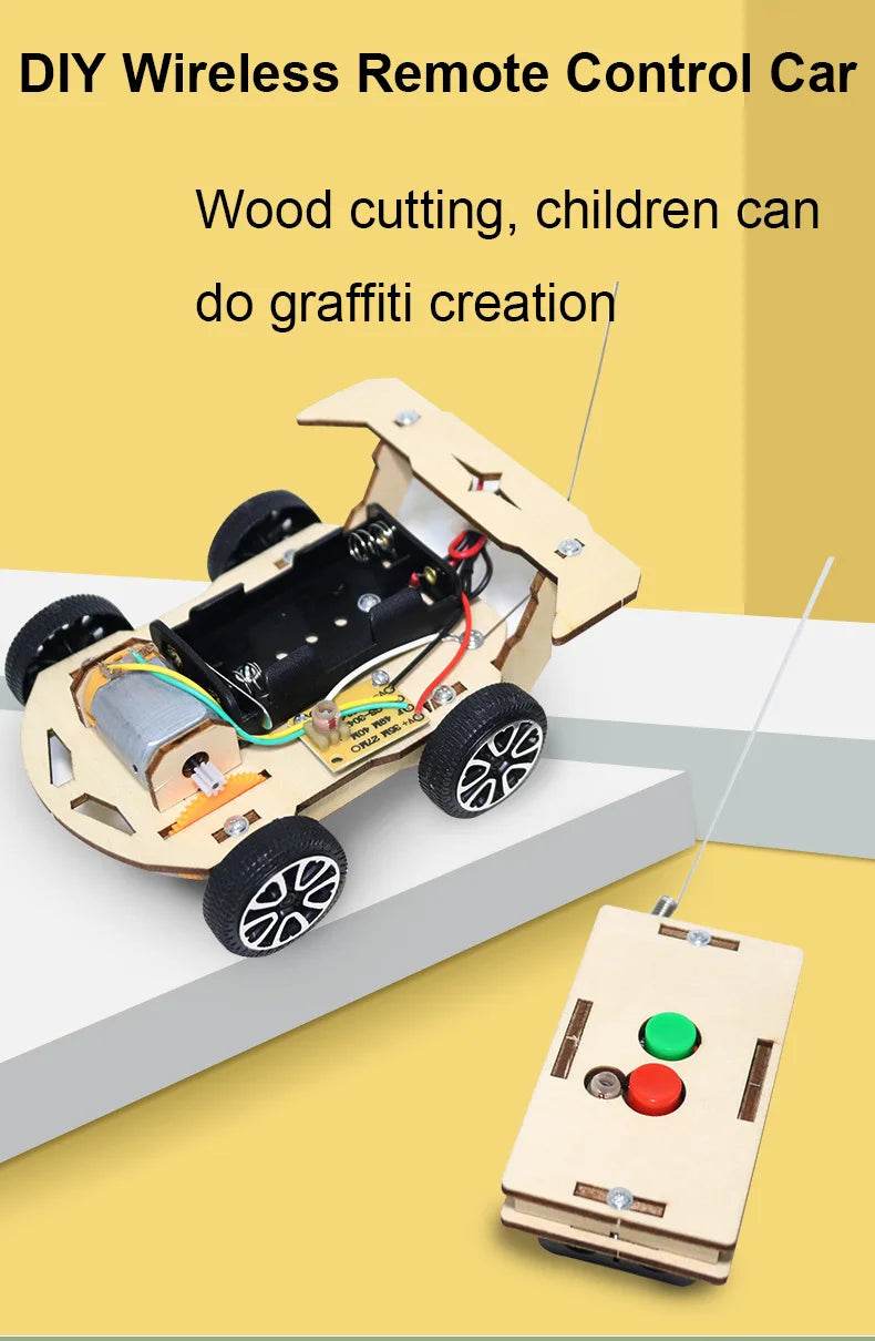 DIY Mini Solar Wireless Remote Control Car Toy Science Educational Toy Assembly RC Toys Wooden Car Vehicle Model For Kids - ToylandEU