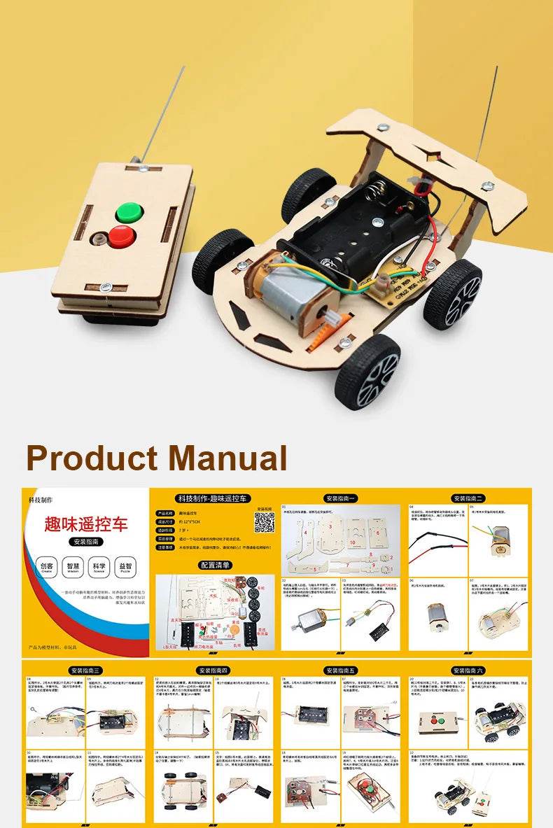 DIY Mini Solar Wireless Remote Control Car Toy Science Educational Toy Assembly RC Toys Wooden Car Vehicle Model For Kids - ToylandEU