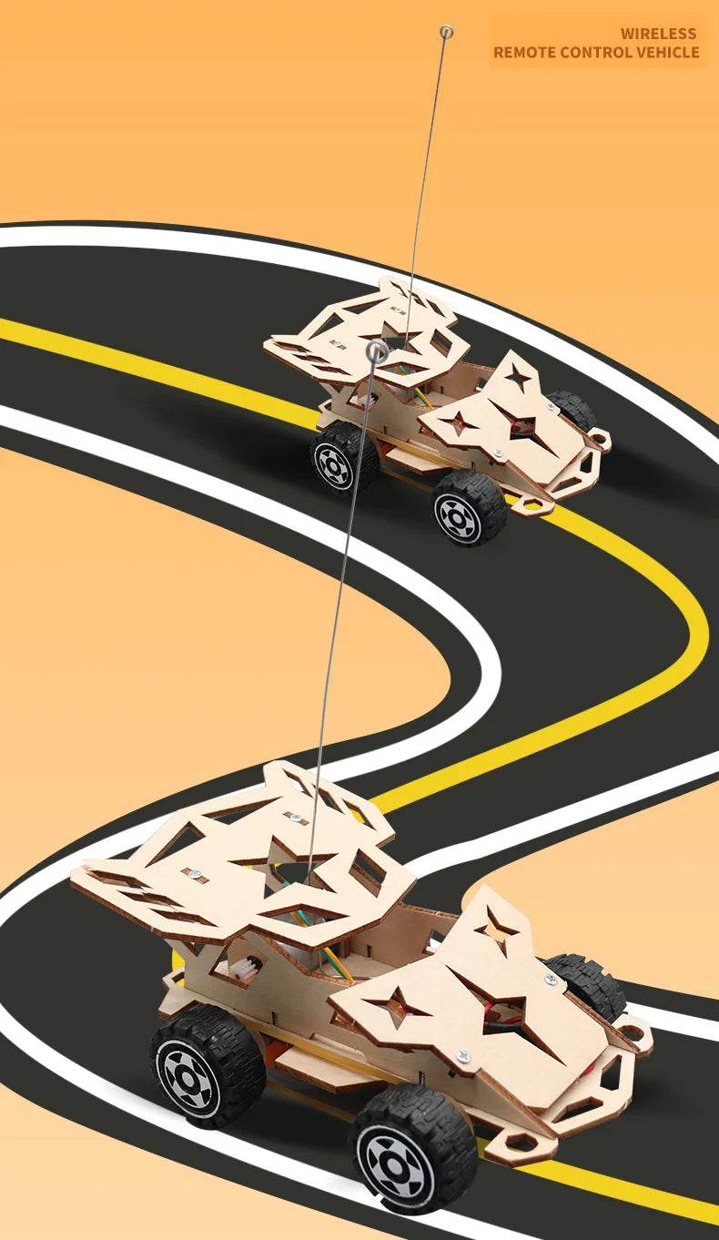 DIY Mini Solar Wireless Remote Control Car Toy Science Educational Toy Assembly RC Toys Wooden Car Vehicle Model For Kids - ToylandEU