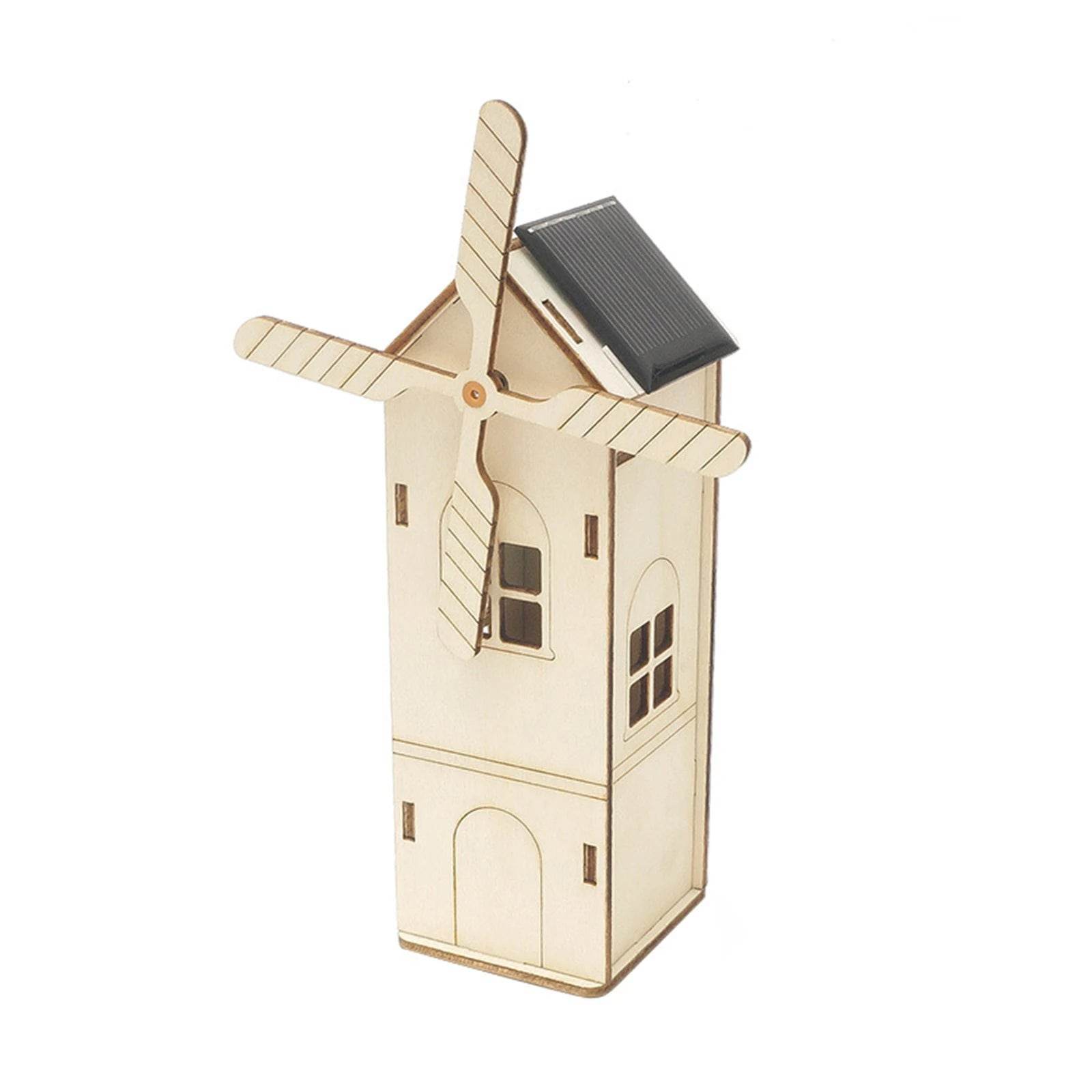 DIY Mini Wooden Windmill House Model 3D Puzzles Assemble Solar Powered Windmill for Kids STEM Science Educational Toy - ToylandEU
