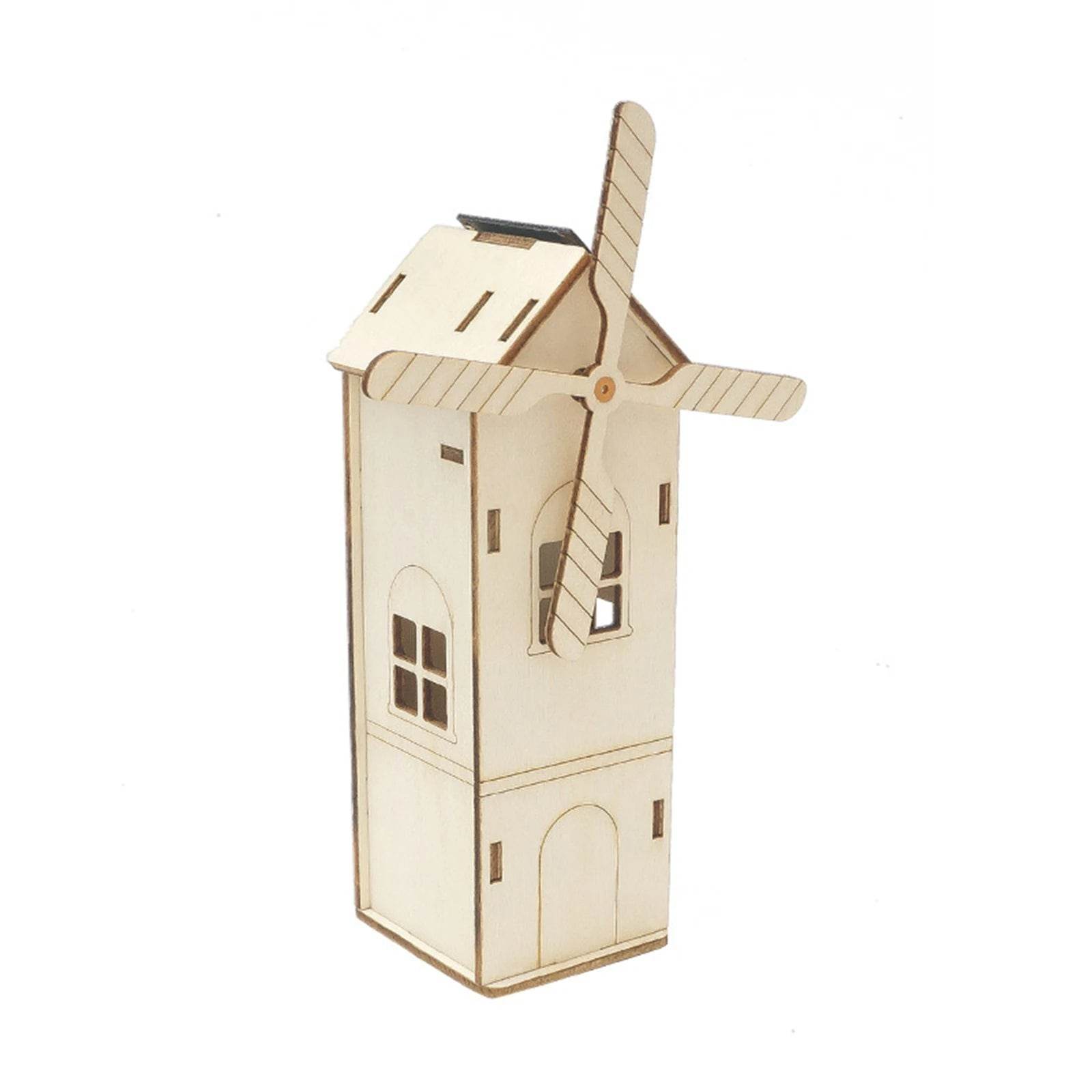 DIY Mini Wooden Windmill House Model 3D Puzzles Assemble Solar Powered Windmill for Kids STEM Science Educational Toy - ToylandEU