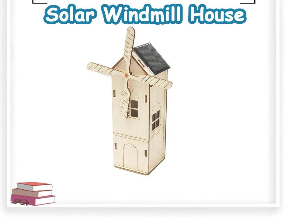 DIY Mini Wooden Windmill House Model 3D Puzzles Assemble Solar Powered Windmill for Kids STEM Science Educational Toy - ToylandEU