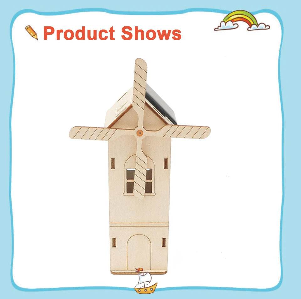 DIY Mini Wooden Windmill House Model 3D Puzzles Assemble Solar Powered Windmill for Kids STEM Science Educational Toy - ToylandEU