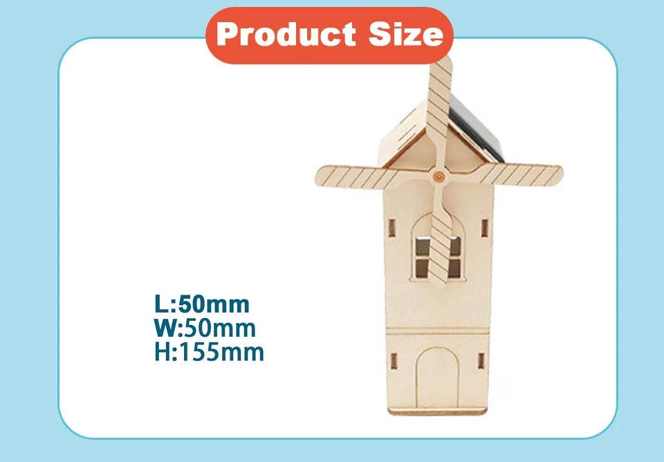 DIY Mini Wooden Windmill House Model 3D Puzzles Assemble Solar Powered Windmill for Kids STEM Science Educational Toy - ToylandEU