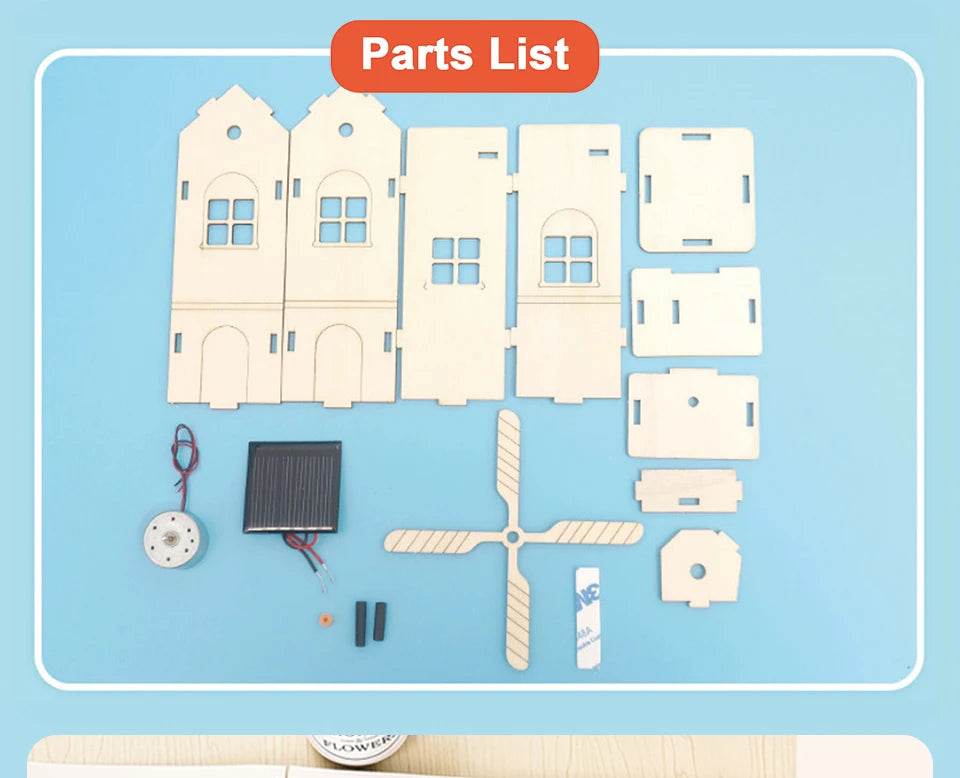 DIY Mini Wooden Windmill House Model 3D Puzzles Assemble Solar Powered Windmill for Kids STEM Science Educational Toy - ToylandEU
