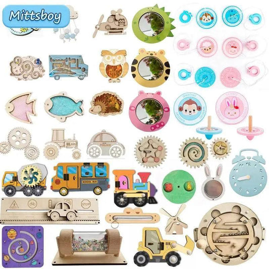  DIY Montessori Busy Board Wooden Accessories Hand Pulled Wheel Gear Drum Car Castle Educational Toy For Children 3 To 12 -  ToylandEU™